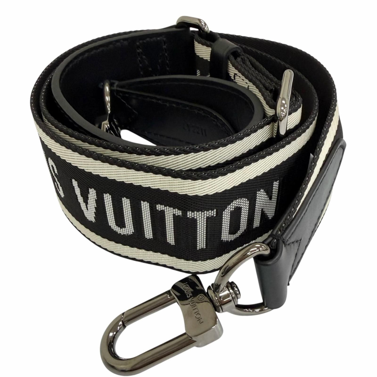 Louis Vuitton Leather Logo Design Shoulder Strap Black Silver
