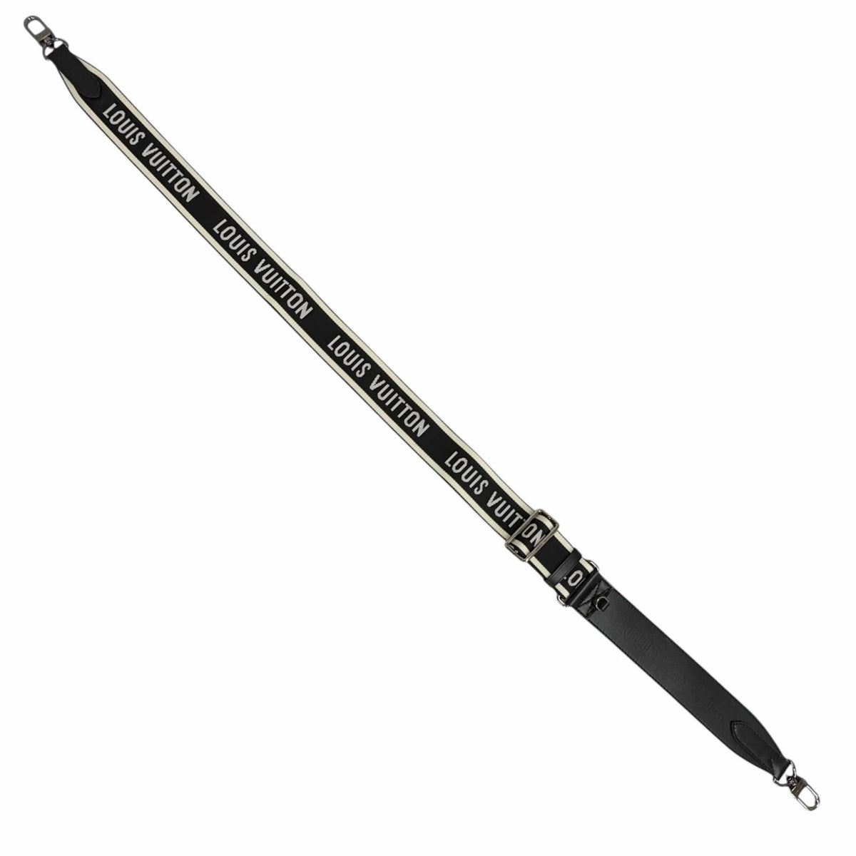 Louis Vuitton Leather Logo Design Shoulder Strap Black Silver — view 3