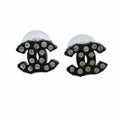 Chanel 02A Stud Earrings Logo CC Rhinestone Black