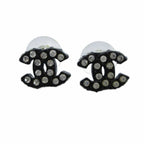 Chanel 02A Stud Earrings Logo CC Rhinestone Black