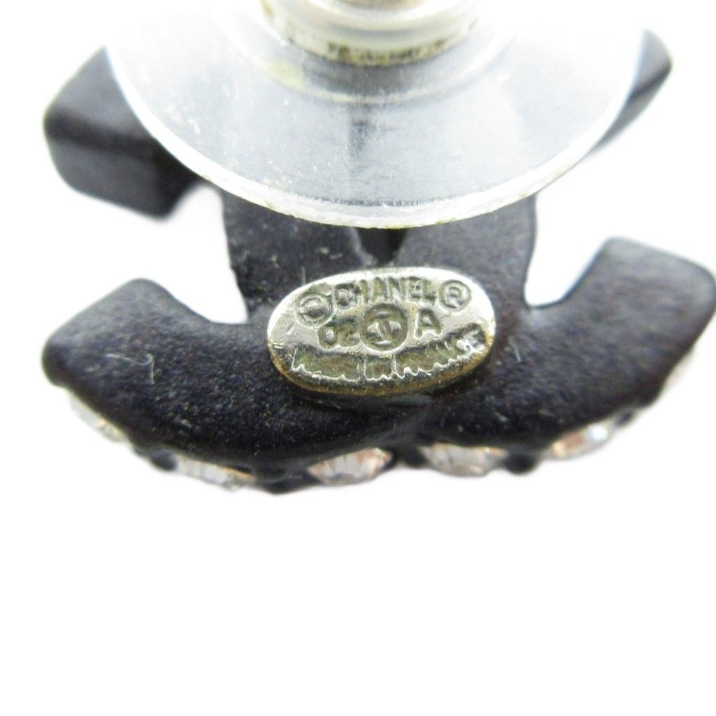 Chanel 02A Stud Earrings Logo CC Rhinestone Black — view 4