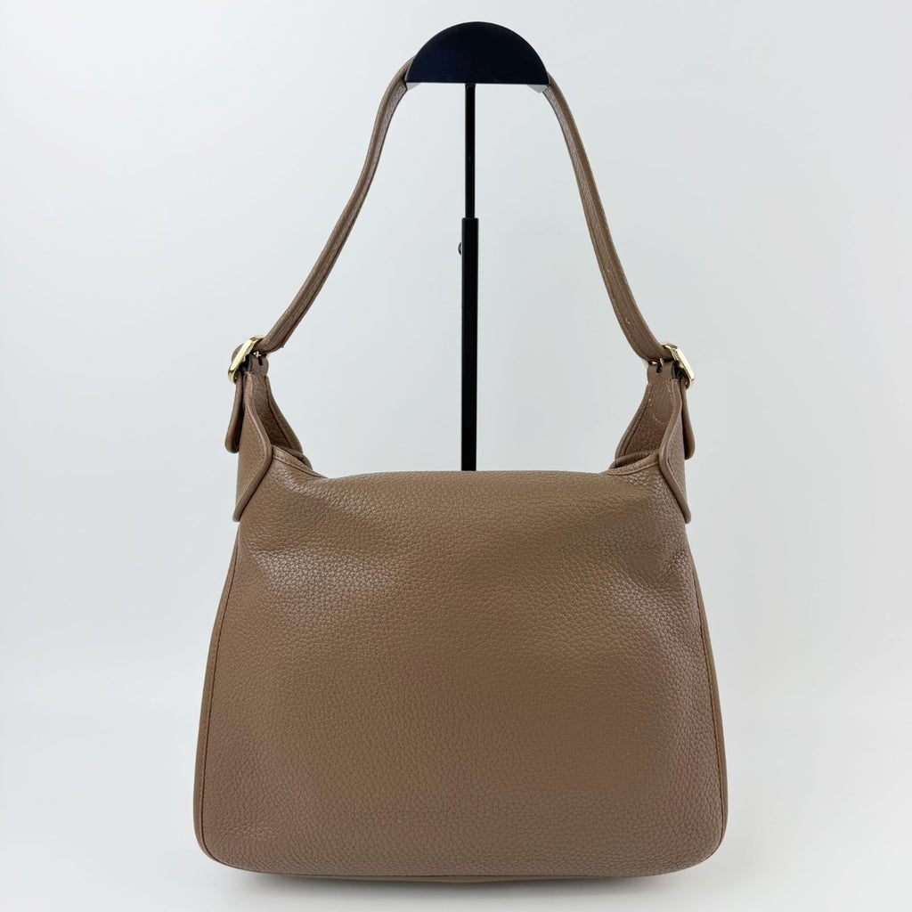 Loewe Anagram Embossed Flap Buckle Shoulder Bag Leather Greige Gold Vintage — view 2