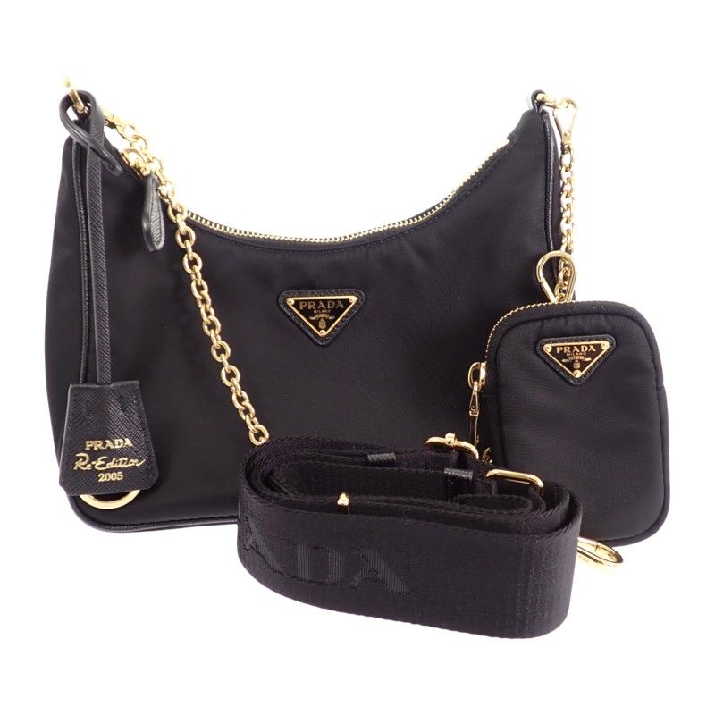 Prada Re-Nylon Bag 2-Way Bag Nylon Black Gold