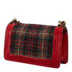 Chanel CC Logo Boy 25 Chain Shoulder Bag Red Antique Gold Velour Leather — view 2