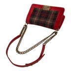 Chanel CC Logo Boy 25 Chain Shoulder Bag Red Antique Gold Velour Leather — view 8