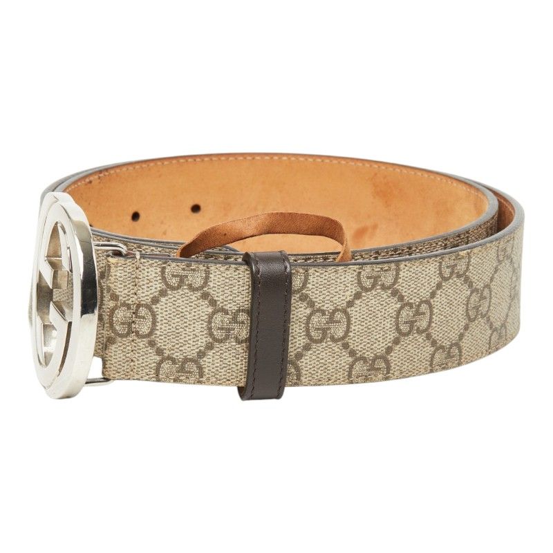 Gucci Interlocking G GG Supreme Leather Belt Logo Buckle Beige — view 2