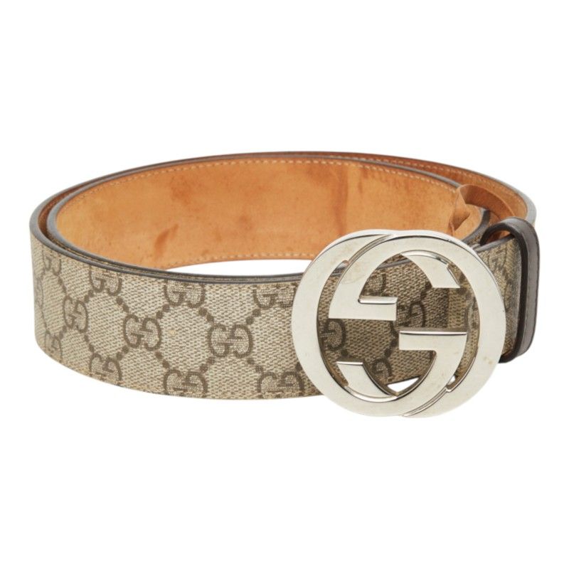 Gucci Interlocking G GG Supreme Leather Belt Logo Buckle Beige