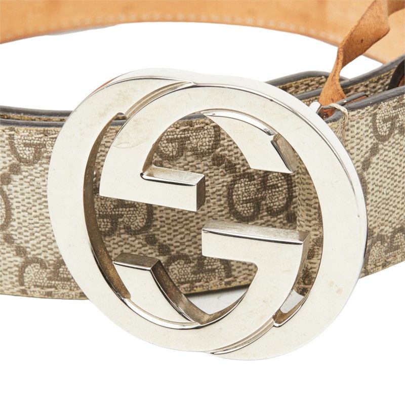 Gucci Interlocking G GG Supreme Leather Belt Logo Buckle Beige — view 4