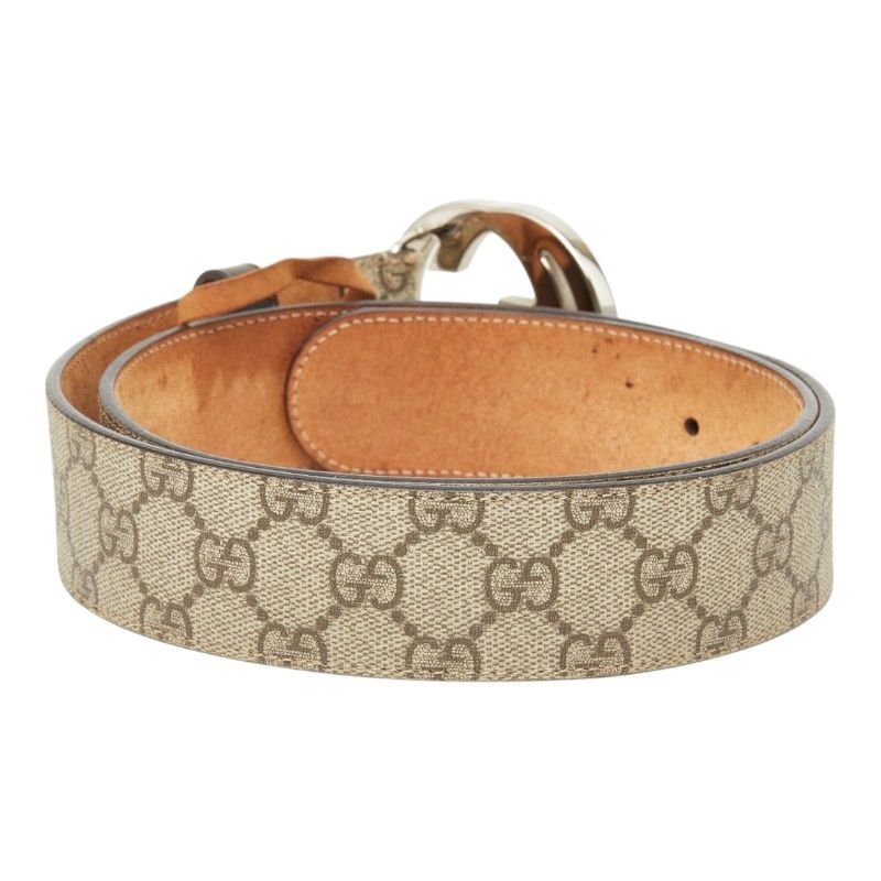 Gucci Interlocking G GG Supreme Leather Belt Logo Buckle Beige — view 3