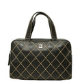Chanel CC Logo Wild Stitch Mini Boston Bag Black Leather