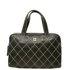 Chanel CC Logo Wild Stitch Mini Boston Bag Black Leather