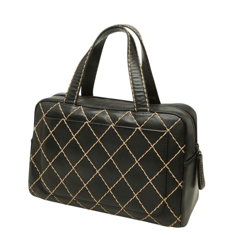 Chanel CC Logo Wild Stitch Mini Boston Bag Black Leather — view 2