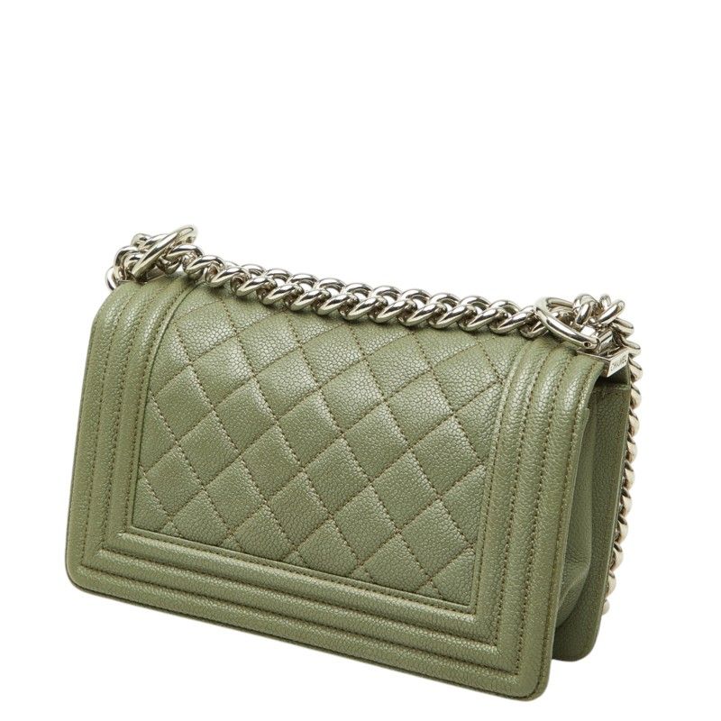Chanel Quilted CC Logo Boy 20 Chain Shoulder Bag Mini Olive Green Silver Caviar — view 2