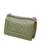 Chanel Quilted CC Logo Boy 20 Chain Shoulder Bag Mini Olive Green Silver Caviar — view 2