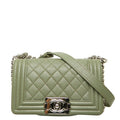 Chanel Quilted CC Logo Boy 20 Chain Shoulder Bag Mini Olive Green Silver Caviar