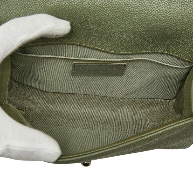 Chanel Quilted CC Logo Boy 20 Chain Shoulder Bag Mini Olive Green Silver Caviar — view 8