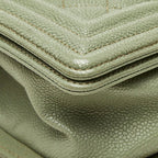 Chanel Quilted CC Logo Boy 20 Chain Shoulder Bag Mini Olive Green Silver Caviar — view 5
