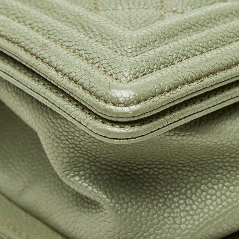 Chanel Quilted CC Logo Boy 20 Chain Shoulder Bag Mini Olive Green Silver Caviar — view 5
