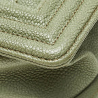 Chanel Quilted CC Logo Boy 20 Chain Shoulder Bag Mini Olive Green Silver Caviar — view 6