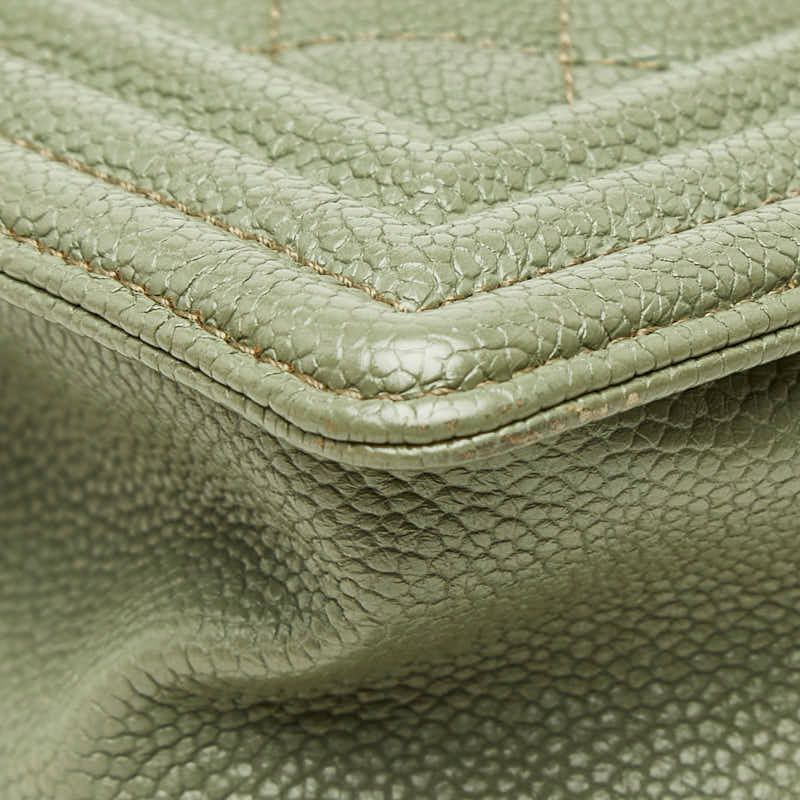 Chanel Quilted CC Logo Boy 20 Chain Shoulder Bag Mini Olive Green Silver Caviar — view 7