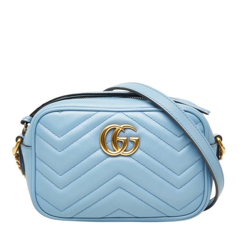 Gucci GG Marmont Quilted Camera Bag Crossbody Light Blue Leather