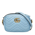 Gucci GG Marmont Quilted Camera Bag Crossbody Light Blue Leather
