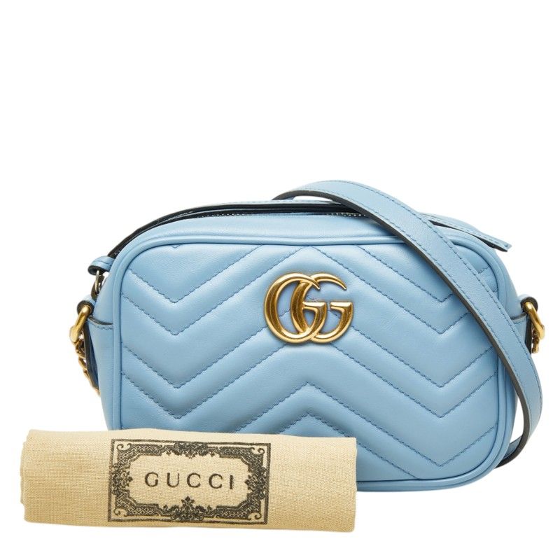 Gucci GG Marmont Quilted Camera Bag Crossbody Light Blue Leather — view 7