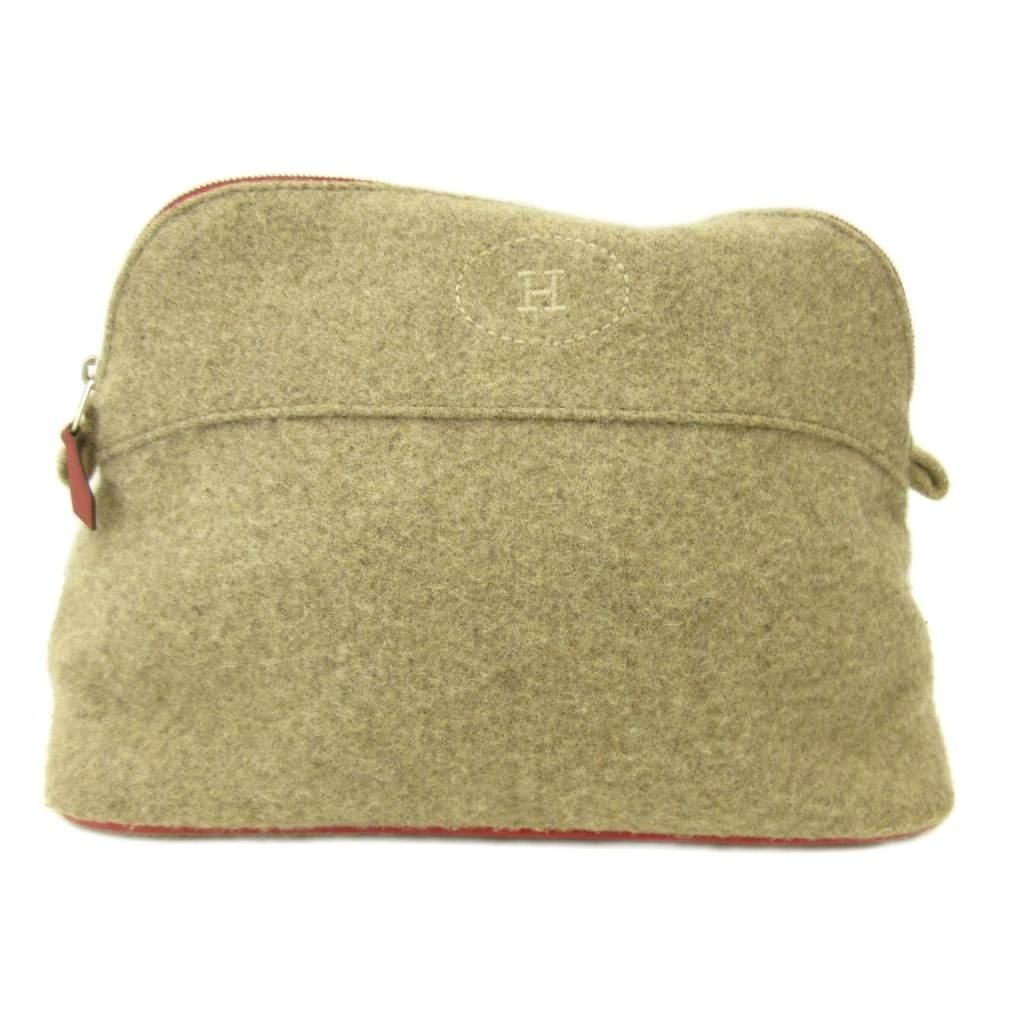 Hermes Bolide 25 Pouch Felt Wool H Logo Embroidery Beige