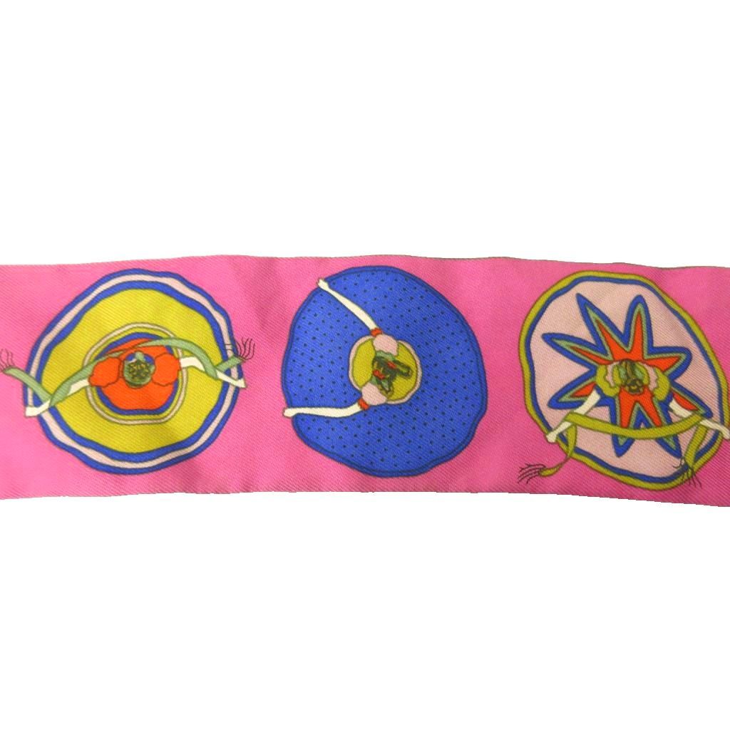 Hermes Mexico Belles du Mexique Twilly Scarf All Over Print Silk Pink — view 3