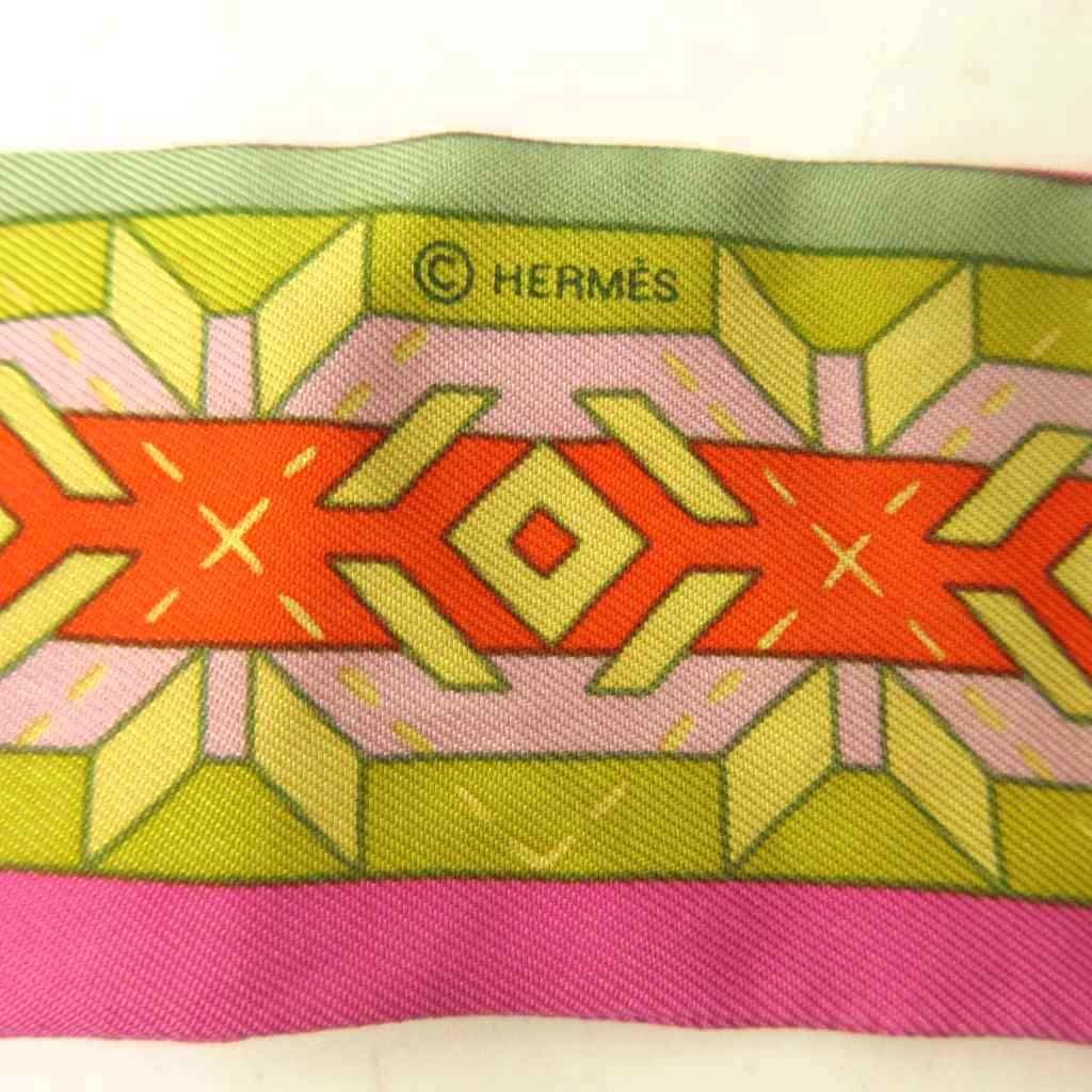 Hermes Mexico Belles du Mexique Twilly Scarf All Over Print Silk Pink — view 5