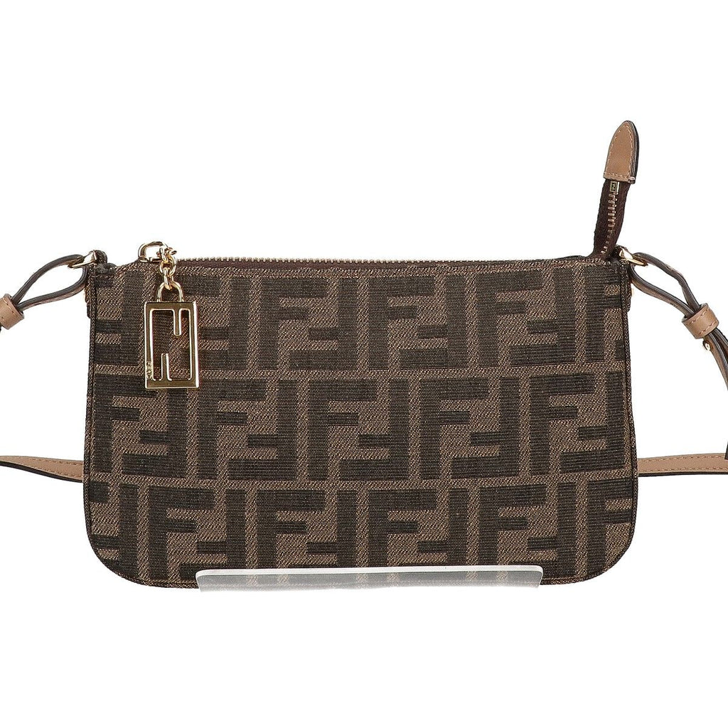 Fendi Baguette Pouch Zucca Pattern FF Jacquard Fabric Slim Clutch Chain