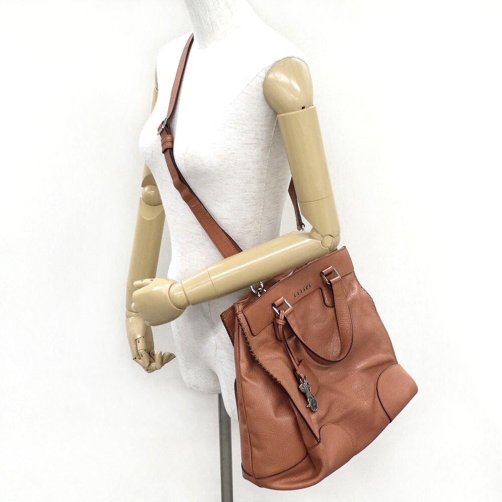 Celine Orlov 2-Way Handbag Salmon Leather Bag — view 5