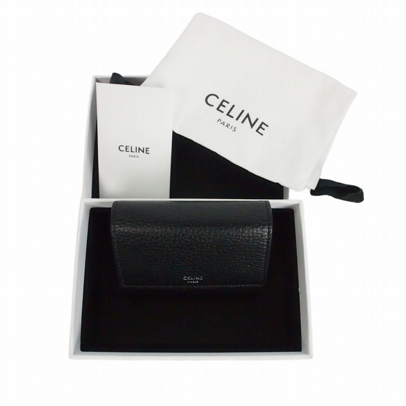 Celine Trifold Wallet in Grained Calfskin Black Bifold — view 5