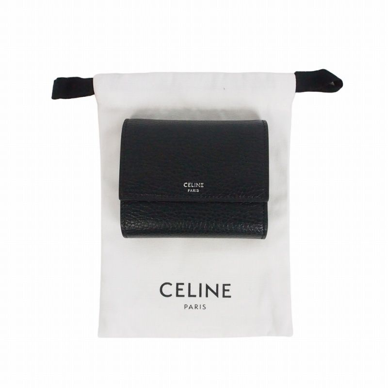 Celine Trifold Wallet in Grained Calfskin Black Bifold — view 7
