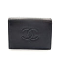 Chanel CC Logo Random Leather Caviar Black Card Case Silver
