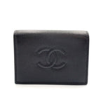 Chanel CC Logo Random Leather Caviar Black Card Case Silver