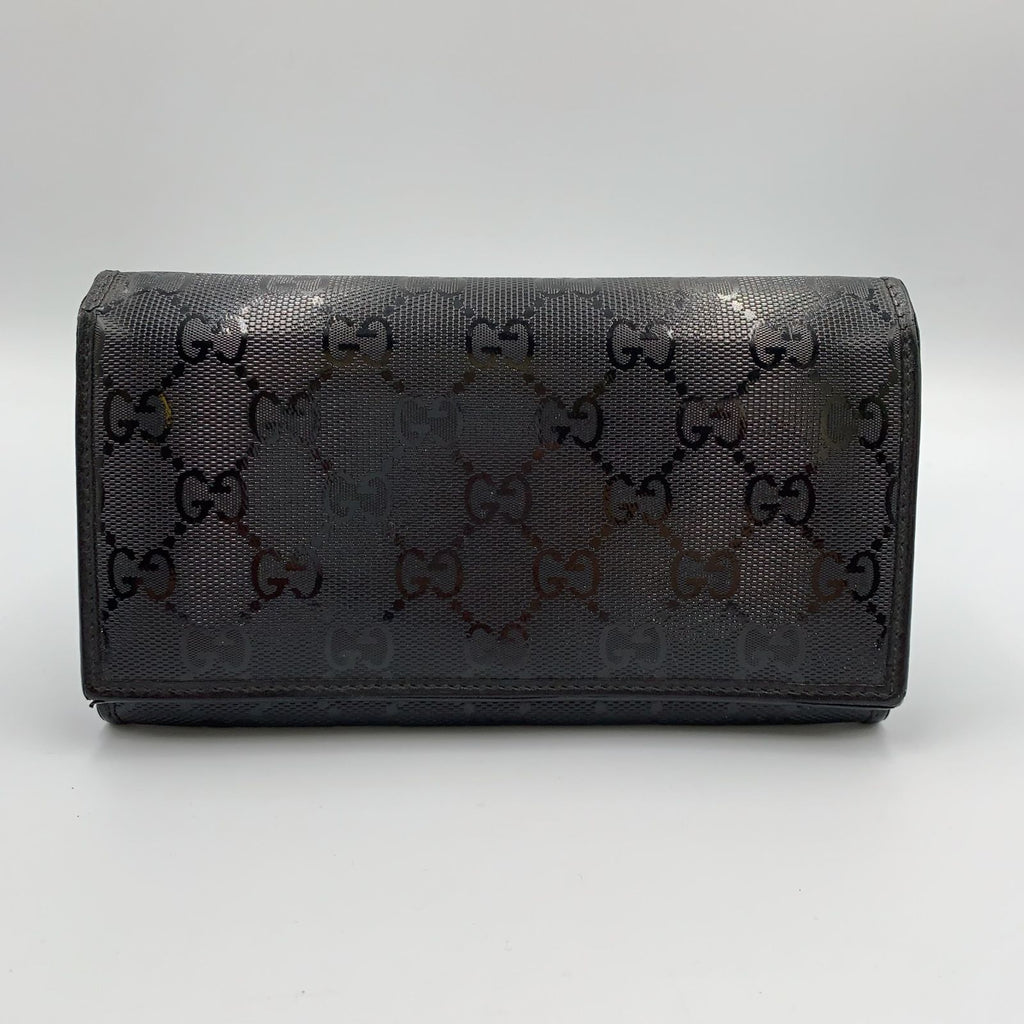 Gucci Imprime GG Pattern Leather Black Bifold Wallet Silver