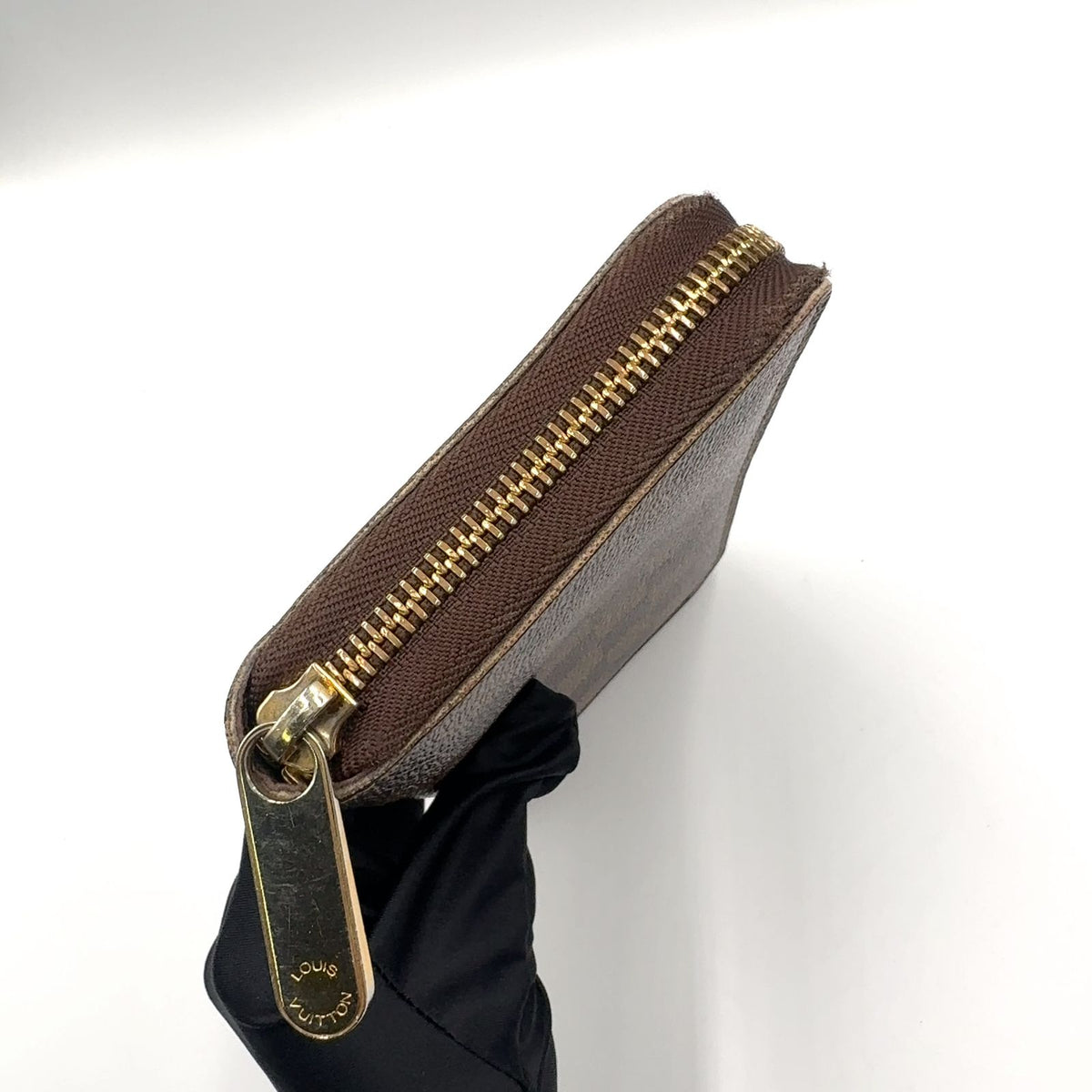 Louis Vuitton Zippy Wallet Damier Ebene Leather Brown Round Gold — view 7