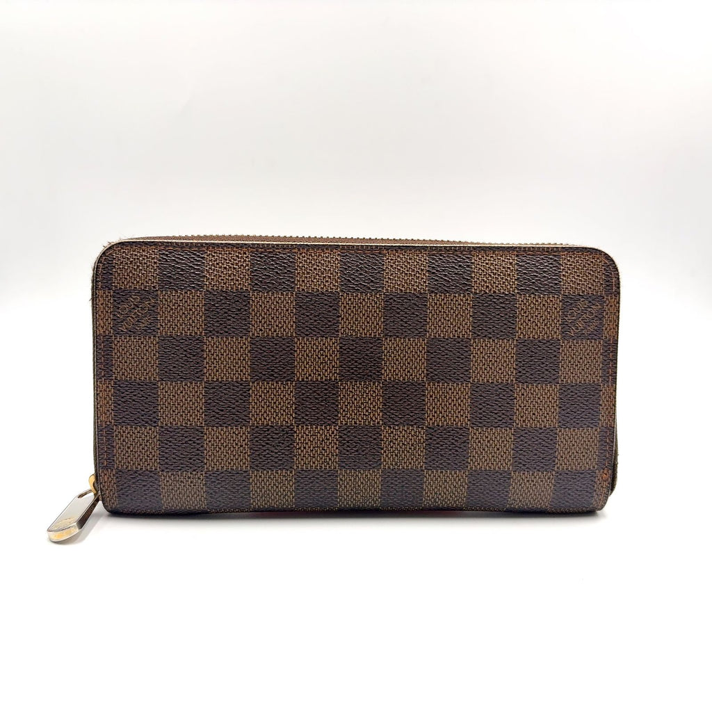 Louis Vuitton Zippy Wallet Damier Ebene Leather Brown Round Gold
