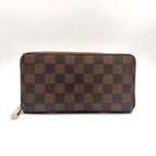 Louis Vuitton Zippy Wallet Damier Ebene Leather Brown Round Gold