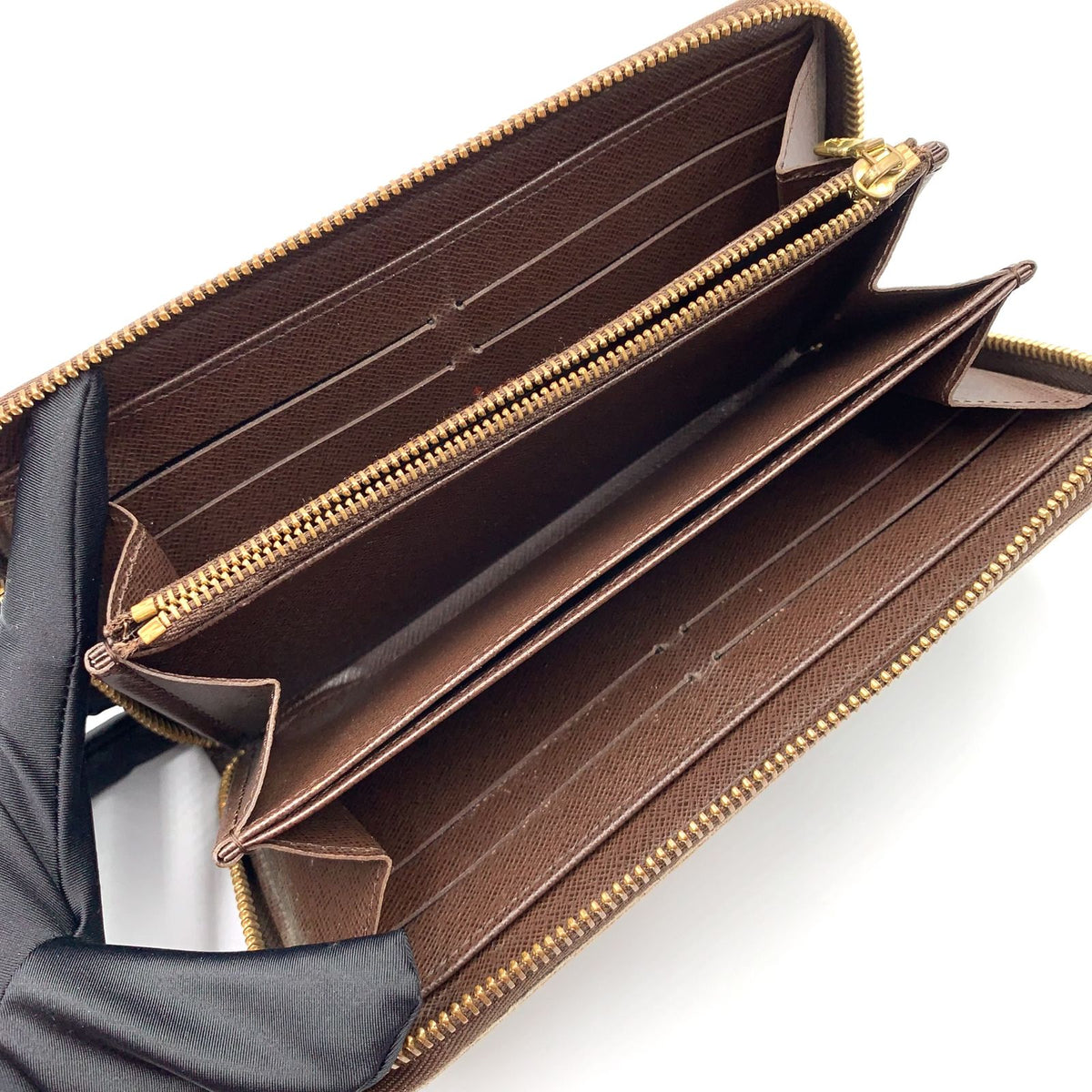 Louis Vuitton Zippy Wallet Damier Ebene Leather Brown Round Gold — view 3