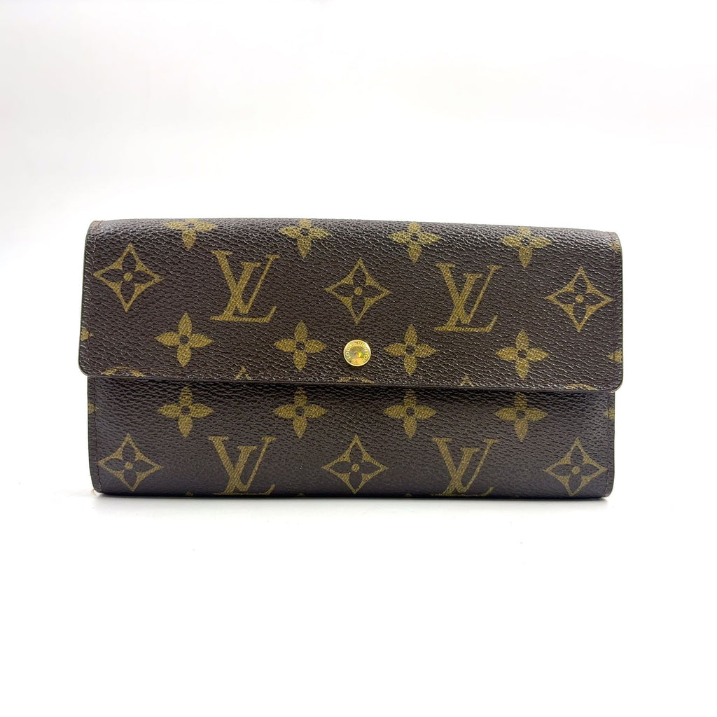 Louis Vuitton Portefeuille Sarah Monogram Leather Brown Bifold Wallet Gold