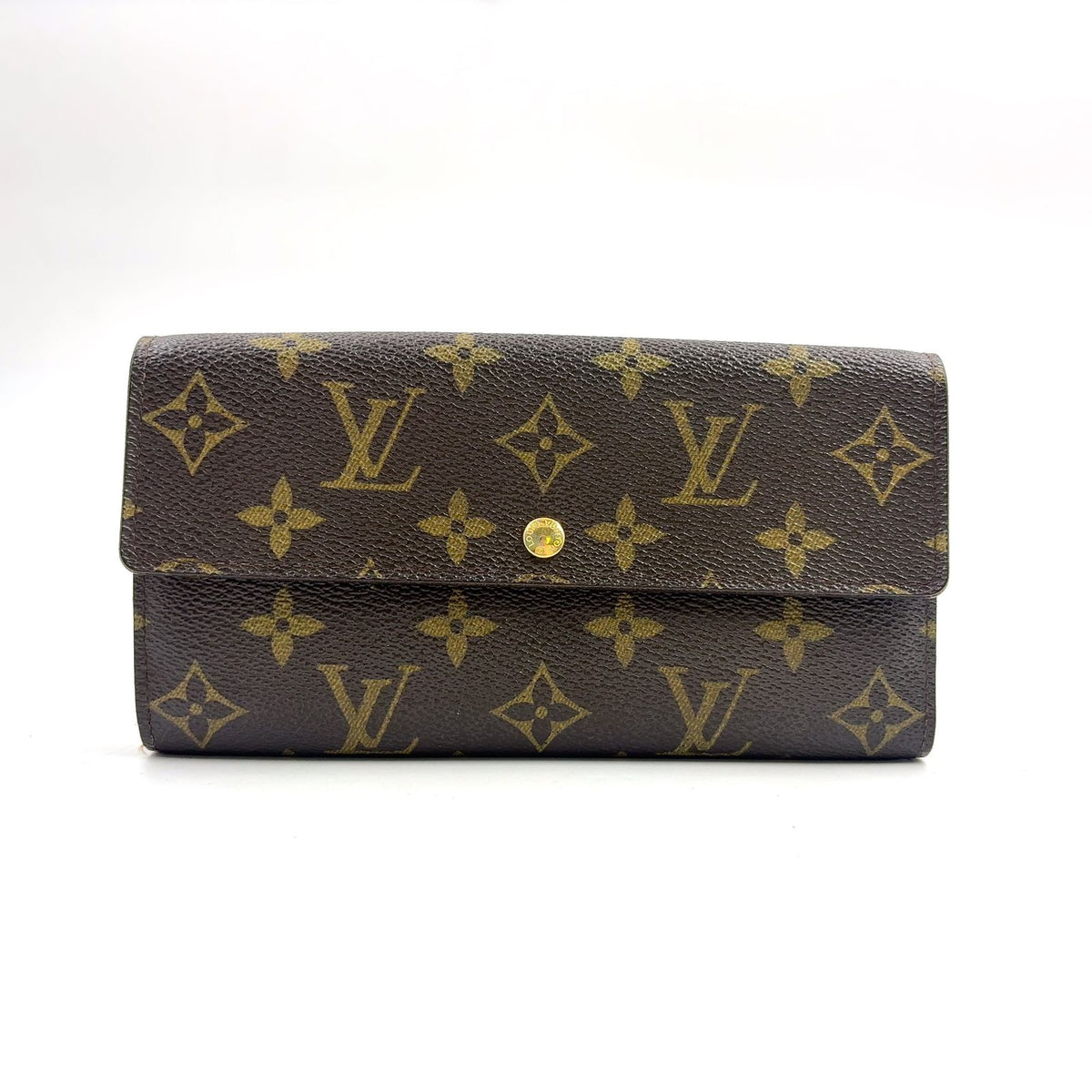 Louis Vuitton Portefeuille Sarah Monogram Leather Brown Bifold Wallet Gold