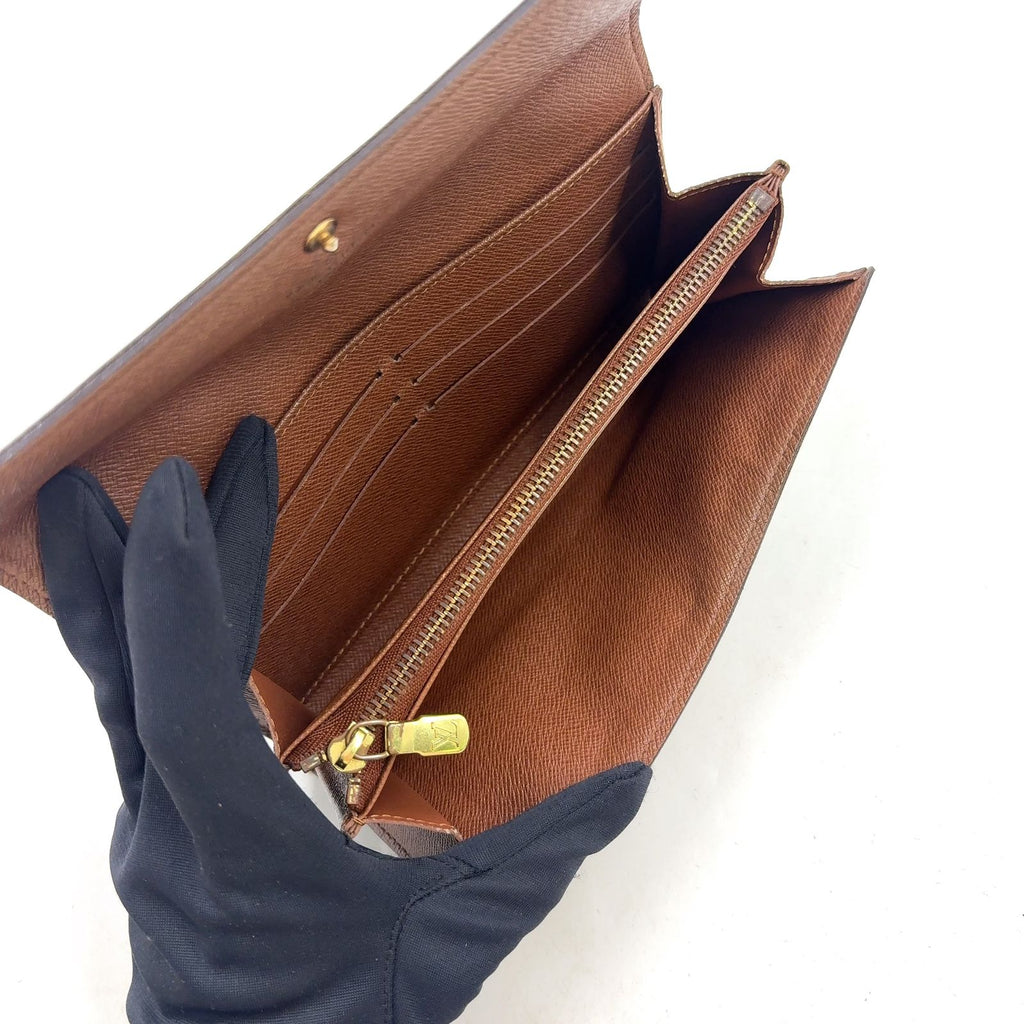 Louis Vuitton Portefeuille Sarah Monogram Leather Brown Bifold Wallet Gold — view 3