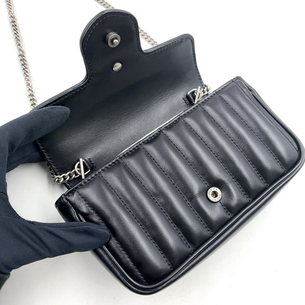 Gucci GG Marmont Mini Bag Chain Leather Black Silver — view 6