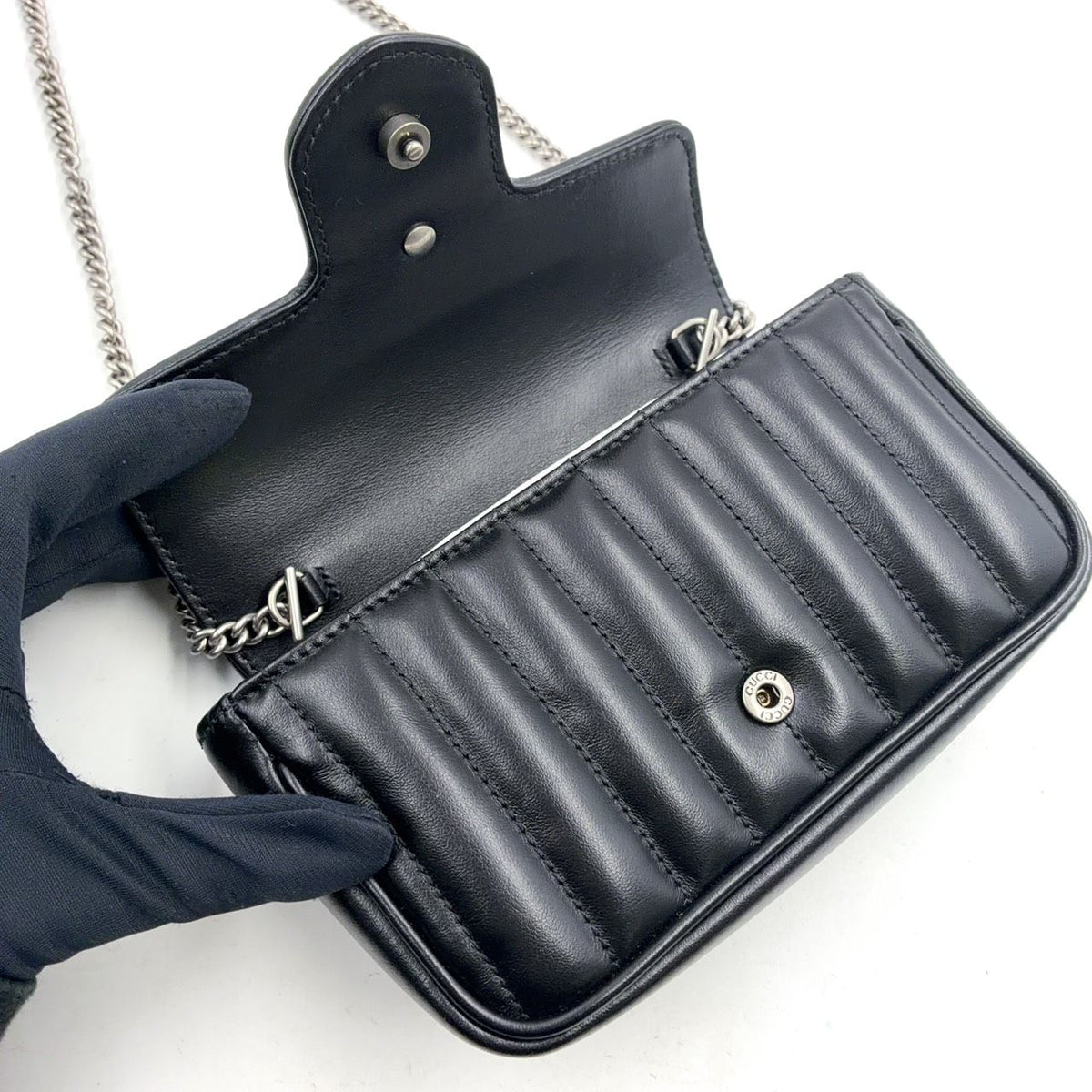 Gucci GG Marmont Mini Bag Chain Leather Black Silver — view 6