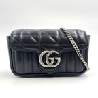 Gucci GG Marmont Mini Bag Chain Leather Black Silver