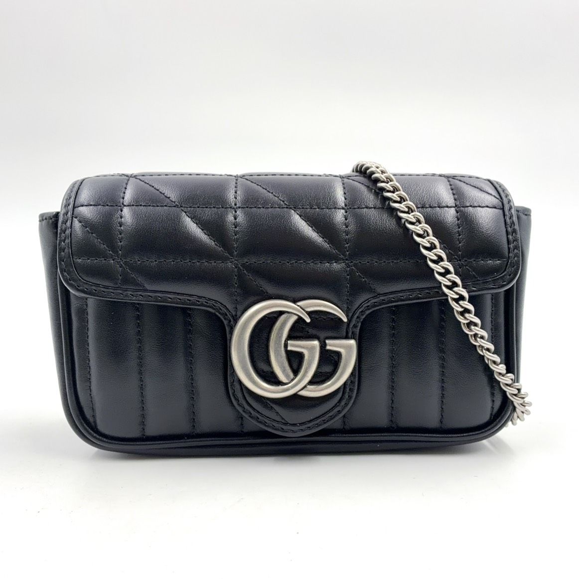 Gucci GG Marmont Mini Bag Chain Leather Black Silver