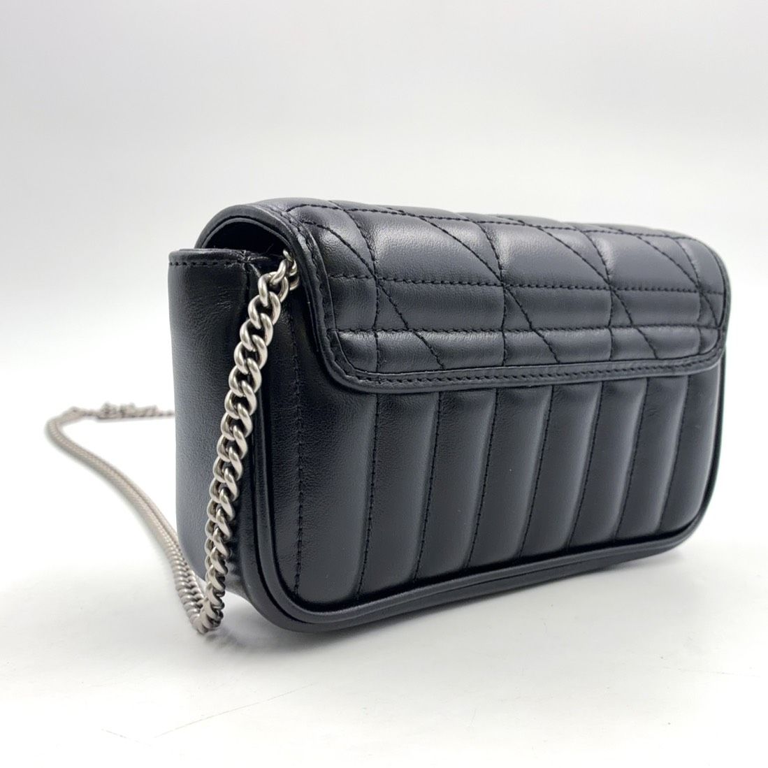 Gucci GG Marmont Mini Bag Chain Leather Black Silver — view 2