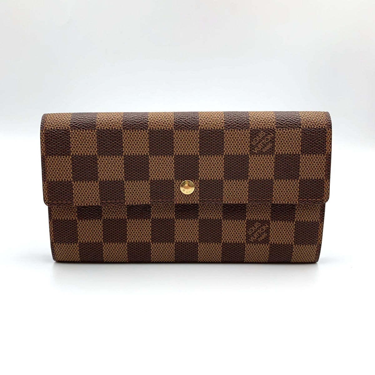 Louis Vuitton Pochette Porte Monnaie Credit Damier Ebene Leather Brown Bifold